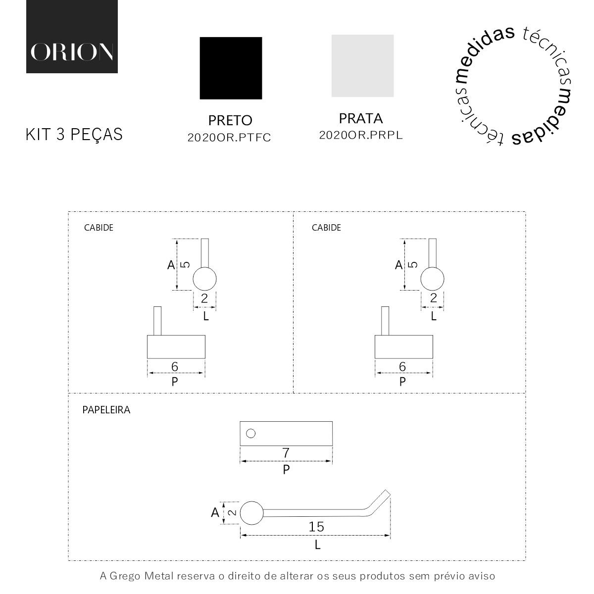 Kit de Acessórios para Banheiro e Lavabo Orion Suporte Preto 2020or - 4