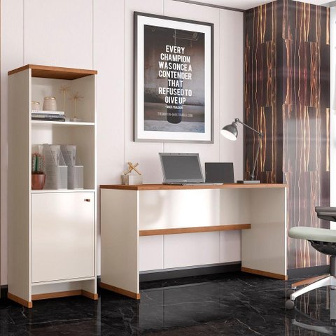 Kit Escritório Mesa e Armário Office Zeus - Via Nossa - Offwhite/naturale