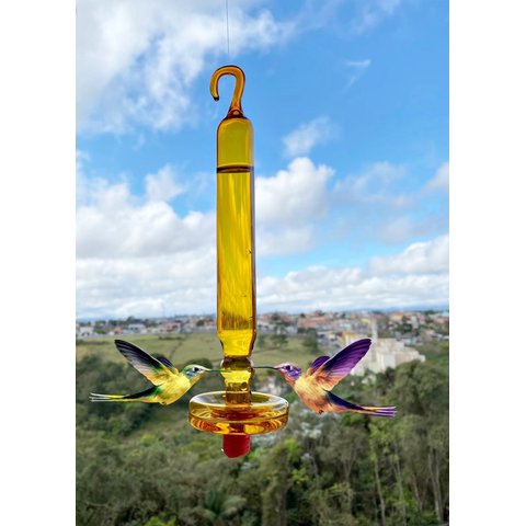 Bebedouro De Vidro Borossilicato Âmbar Prato Beija-flor e Pássaros Ar livre