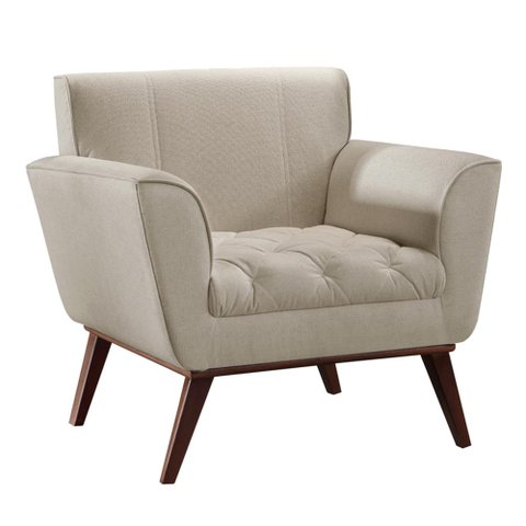 Poltrona Lyz Luxo Madeira Maciça Castellar Móbile Linho Bege Claro