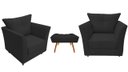Ver imagem 1 de Kit 2 Poltronas Decorativa Isis + Puff Retangular Couro Preto Pés Madeira Ms Decor