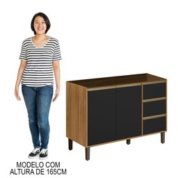 Balcão Gabinete para Pia 120cm sem Tampo Piazza P14 Nature/preto Fosco - Mpozenato - 5 Balcão Gabinete para Pia 120cm sem Tampo Piazza P14 Nature/preto Fosco - Mpozenato - 5