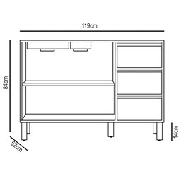 Balcão Gabinete para Pia 120cm sem Tampo Piazza P14 Nature/preto Fosco - Mpozenato - 4 Balcão Gabinete para Pia 120cm sem Tampo Piazza P14 Nature/preto Fosco - Mpozenato - 4
