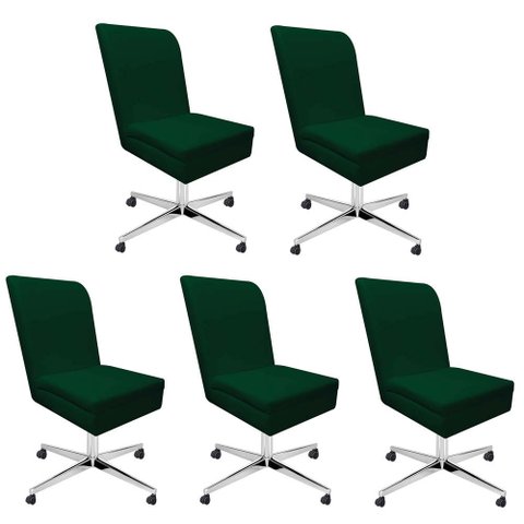 Kit 05 Cadeira Ana de Jantar Giratória Metal com Rodízio Suede Verde e Sintético Branco - Dominic de
