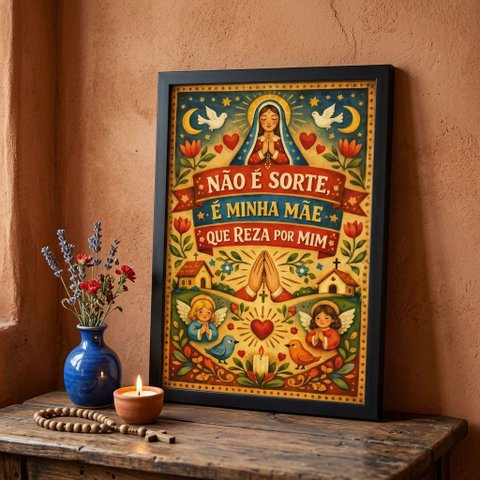 Quadro Decor Religioso Reza Mãe 45x34cm Mold Preta Vidro