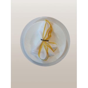 Kit 6 Guardanapos Oxford 45x45: Branco/amarelo