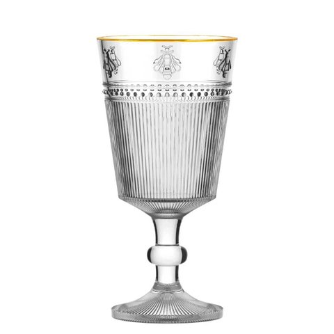 Jg.6 Taças P/água em Vidro Abelha Transpar.borda Dour.325ml