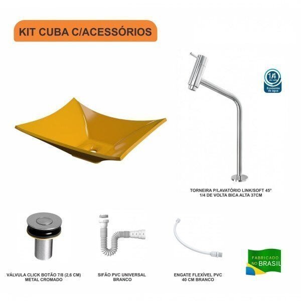 Kit Cuba L38 C/Torneira Link 1062 Metal + Válvula Click 1''B (2,6cm) + Sifão Pvc + Flexível Compace - 3