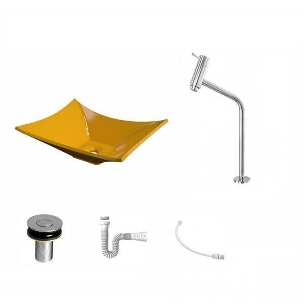 Kit Cuba L38 C/Torneira Link 1062 Metal + Válvula Click 1''B (2,6cm) + Sifão Pvc + Flexível Compace - 2