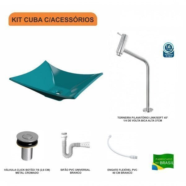 Kit Cuba L38 C/Torneira Link 1062 Metal + Válvula Click 1''B (2,6cm) + Sifão Pvc + Flexível Compace - 3