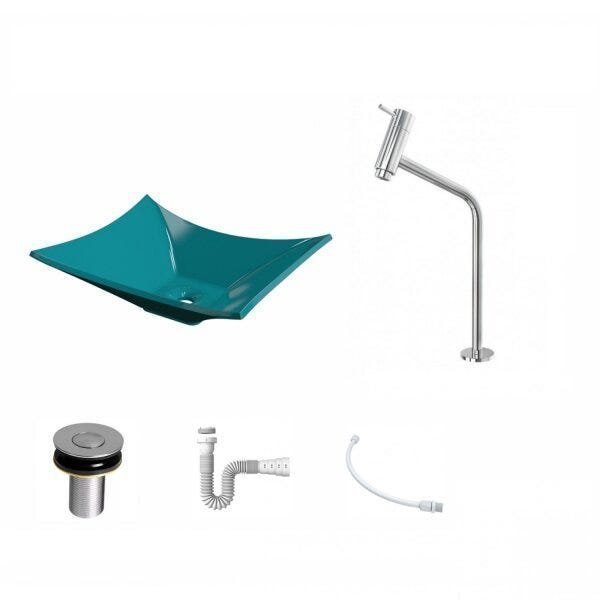 Kit Cuba L38 C/Torneira Link 1062 Metal + Válvula Click 1''B (2,6cm) + Sifão Pvc + Flexível Compace - 2