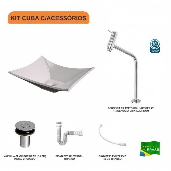 Kit Cuba L38 C/Torneira Link 1062 Metal + Válvula Click 1''B (2,6cm) + Sifão Pvc + Flexível Compace - 3