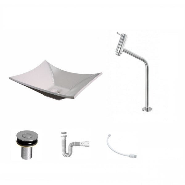 Kit Cuba L38 C/Torneira Link 1062 Metal + Válvula Click 1''B (2,6cm) + Sifão Pvc + Flexível Compace - 2