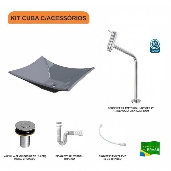 Kit Cuba L38 C/Torneira Link 1062 Metal + Válvula Click 1''B (2,6cm) + Sifão Pvc + Flexível Compace - 3