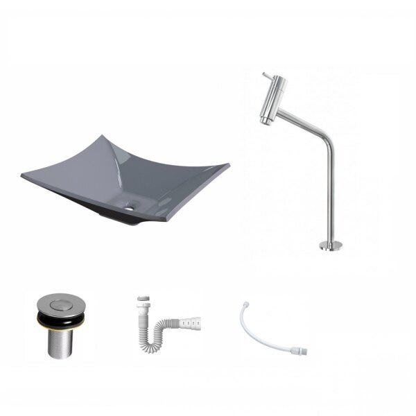 Kit Cuba L38 C/Torneira Link 1062 Metal + Válvula Click 1''B (2,6cm) + Sifão Pvc + Flexível Compace - 2
