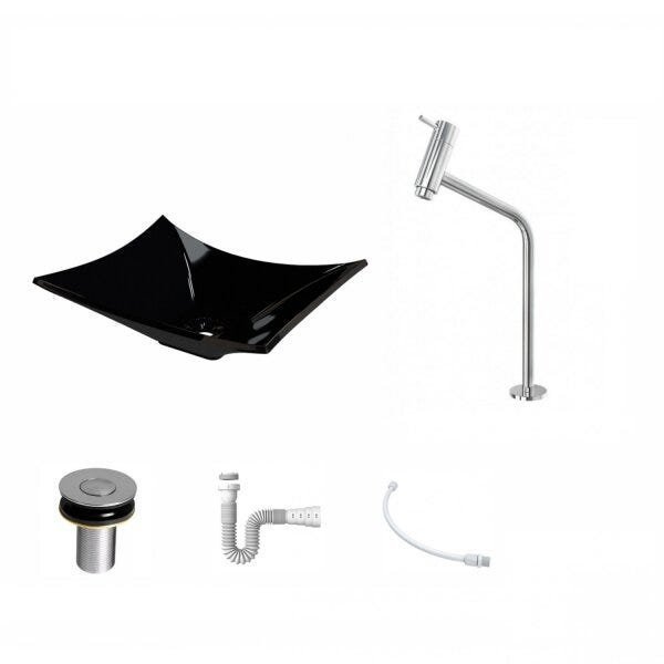 Kit Cuba L38 C/Torneira Link 1062 Metal + Válvula Click 1''B (2,6cm) + Sifão Pvc + Flexível Compace - 2