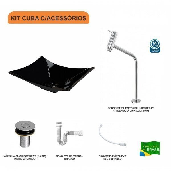Kit Cuba L38 C/Torneira Link 1062 Metal + Válvula Click 1''B (2,6cm) + Sifão Pvc + Flexível Compace - 3
