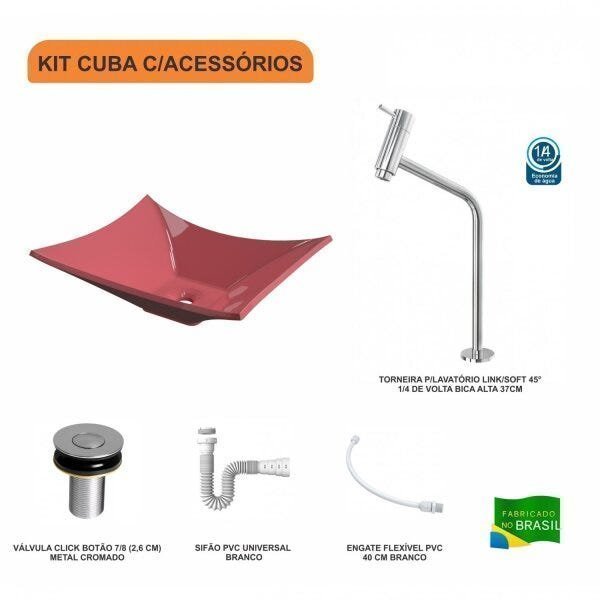 Kit Cuba L38 C/Torneira Link 1062 Metal + Válvula Click 1''B (2,6cm) + Sifão Pvc + Flexível Compace - 3