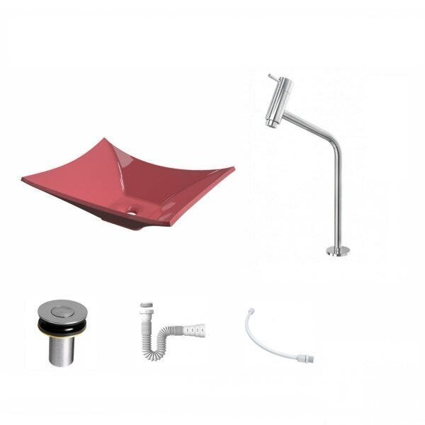 Kit Cuba L38 C/Torneira Link 1062 Metal + Válvula Click 1''B (2,6cm) + Sifão Pvc + Flexível Compace - 2