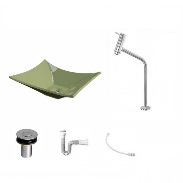 Kit Cuba L38 C/Torneira Link 1062 Metal + Válvula Click 1''B (2,6cm) + Sifão Pvc + Flexível Compace - 2