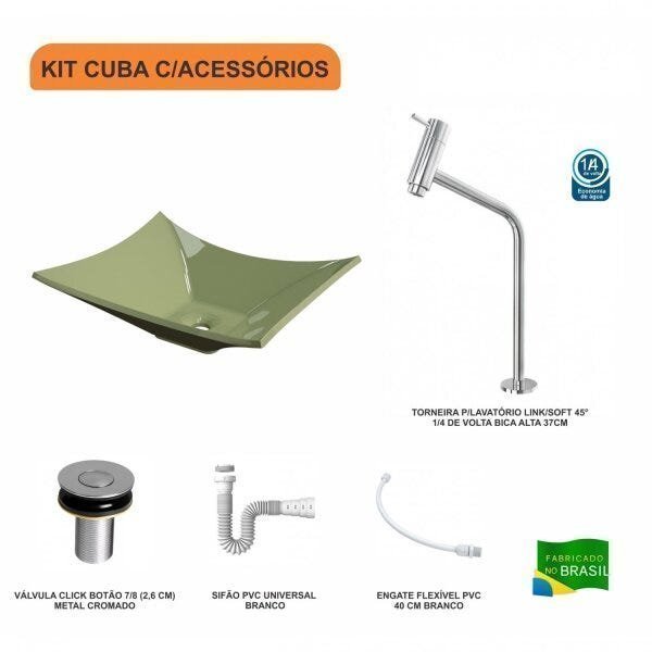 Kit Cuba L38 C/Torneira Link 1062 Metal + Válvula Click 1''B (2,6cm) + Sifão Pvc + Flexível Compace - 3