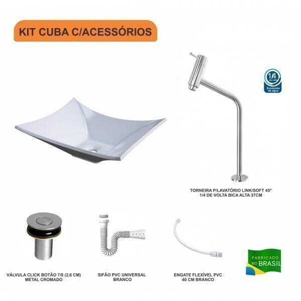 Kit Cuba L38 C/Torneira Link 1062 Metal + Válvula Click 1''B (2,6cm) + Sifão Pvc + Flexível Compace - 3