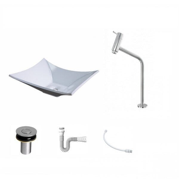 Kit Cuba L38 C/Torneira Link 1062 Metal + Válvula Click 1''B (2,6cm) + Sifão Pvc + Flexível Compace - 2