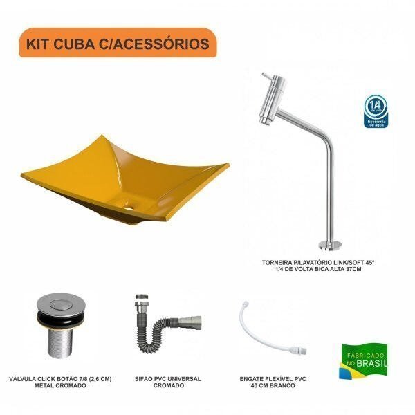 Kit Cuba L38 C/Torneira Link 1062 Metal + Válvula Click 1"B (2,6cm) + Sifão Cromado + Flexível Comp - 3