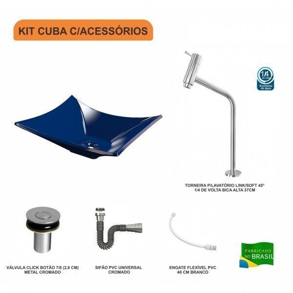 Kit Cuba L38 C/Torneira Link 1062 Metal + Válvula Click 1"B (2,6cm) + Sifão Cromado + Flexível Comp - 3