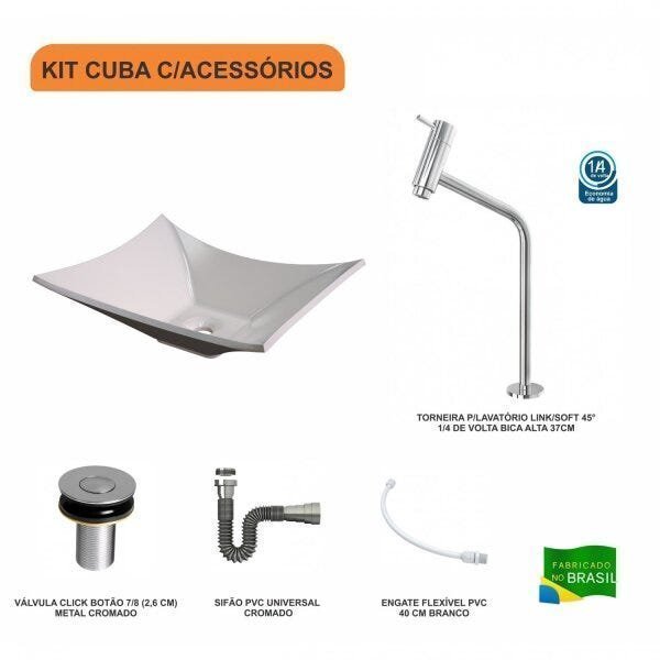 Kit Cuba L38 C/Torneira Link 1062 Metal + Válvula Click 1"B (2,6cm) + Sifão Cromado + Flexível Comp - 3