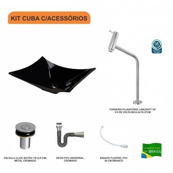 Kit Cuba L38 C/Torneira Link 1062 Metal + Válvula Click 1"B (2,6cm) + Sifão Cromado + Flexível Comp - 3