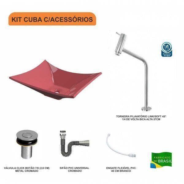 Kit Cuba L38 C/Torneira Link 1062 Metal + Válvula Click 1"B (2,6cm) + Sifão Cromado + Flexível Comp - 3