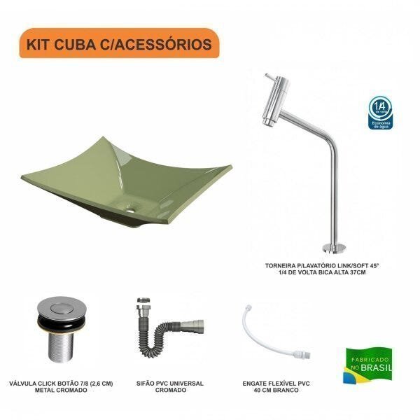 Kit Cuba L38 C/Torneira Link 1062 Metal + Válvula Click 1"B (2,6cm) + Sifão Cromado + Flexível Comp - 3