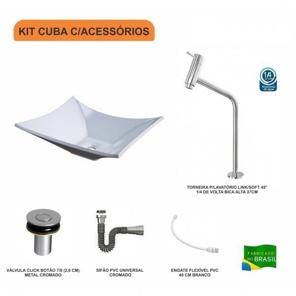 Kit Cuba L38 C/Torneira Link 1062 Metal + Válvula Click 1"B (2,6cm) + Sifão Cromado + Flexível Comp - 3