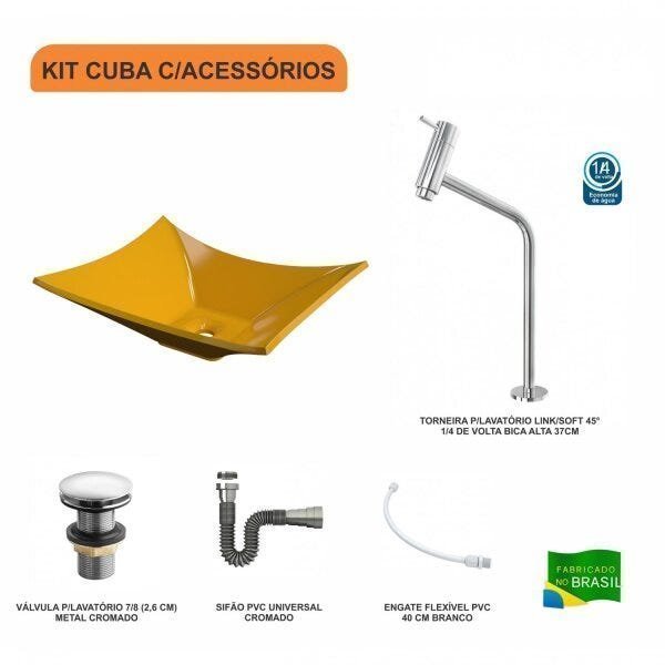 Kit Cuba L38 C/Torneira Link 1062 Metal + Válvula Click 1"G + Sifão Cromado + Flexível Compace - 3
