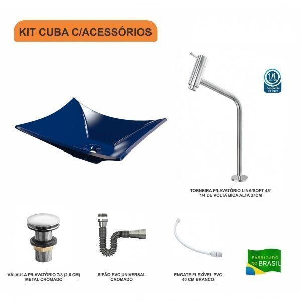 Kit Cuba L38 C/Torneira Link 1062 Metal + Válvula Click 1"G + Sifão Cromado + Flexível Compace - 3