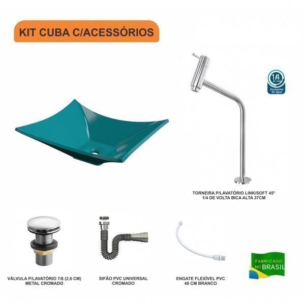 Kit Cuba L38 C/Torneira Link 1062 Metal + Válvula Click 1"G + Sifão Cromado + Flexível Compace - 3