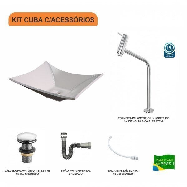Kit Cuba L38 C/Torneira Link 1062 Metal + Válvula Click 1"G + Sifão Cromado + Flexível Compace - 3