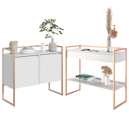 Conjunto Buffet 2 Portas e Aparador Industrial Branco Cobre - 1