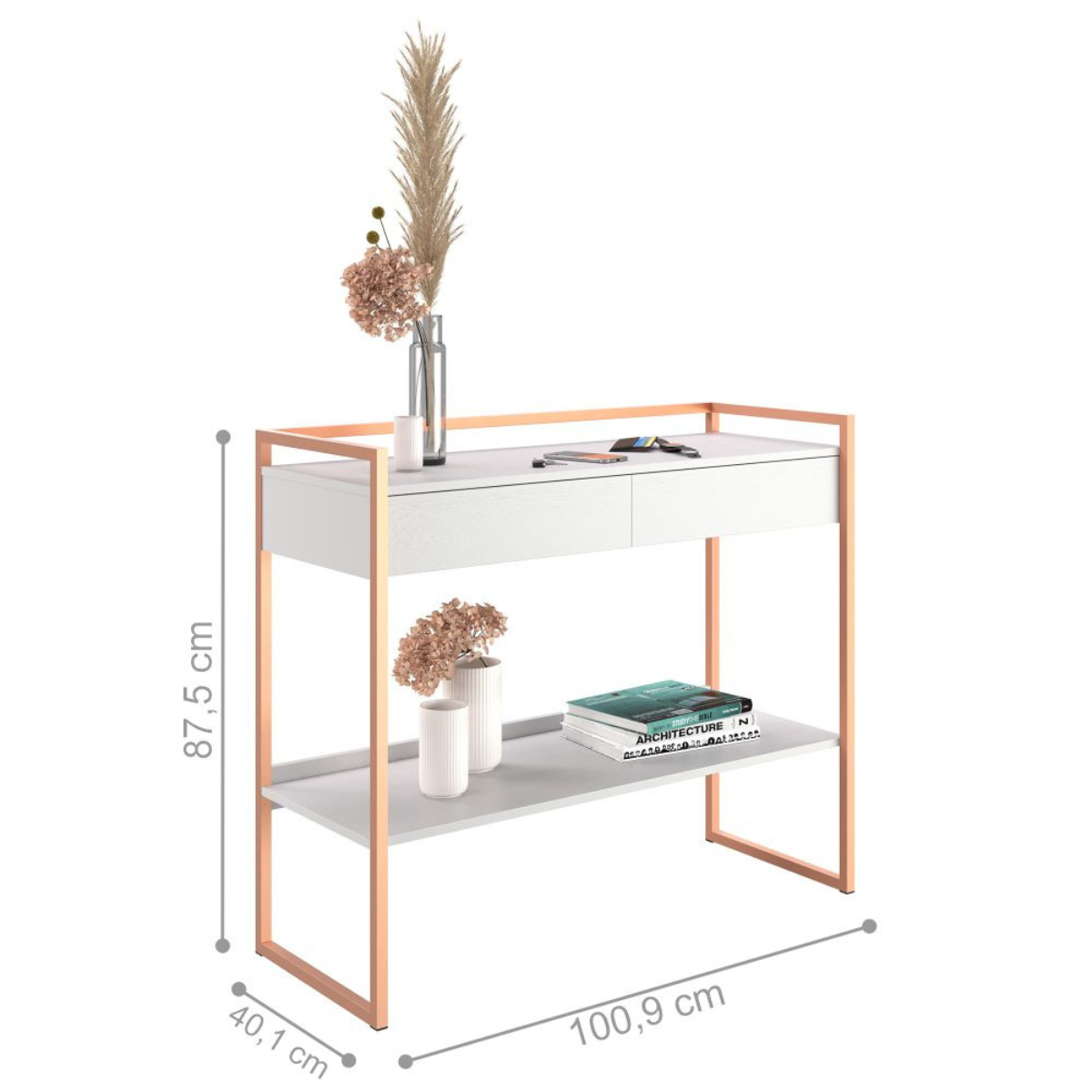 Conjunto Buffet 2 Portas e Aparador Industrial Branco Cobre - 4