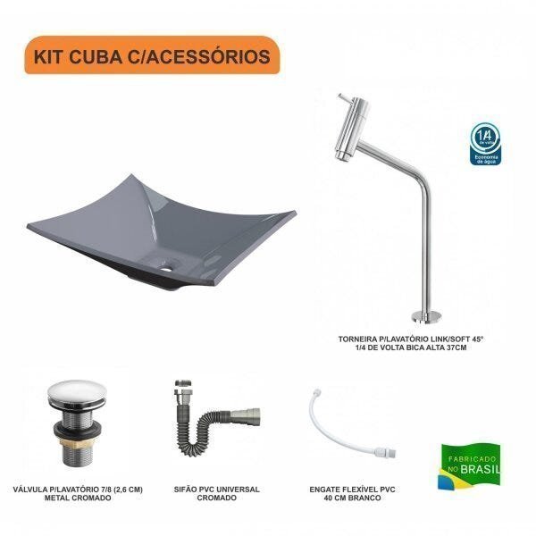 Kit Cuba L38 C/Torneira Link 1062 Metal + Válvula Click 1"G + Sifão Cromado + Flexível Compace - 3