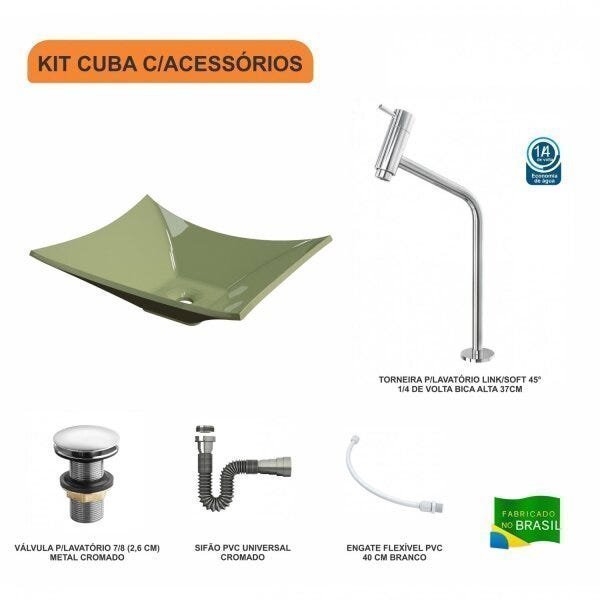 Kit Cuba L38 C/Torneira Link 1062 Metal + Válvula Click 1"G + Sifão Cromado + Flexível Compace - 3