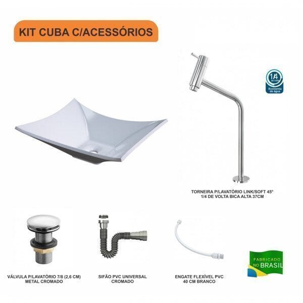 Kit Cuba L38 C/Torneira Link 1062 Metal + Válvula Click 1"G + Sifão Cromado + Flexível Compace - 3