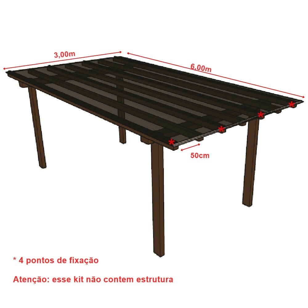 Cobertura Policarbonato Alveolar 3,00m x 6,00m - Fume 4mm - 2