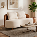 Ver imagem 4 de Sofá Orgânico Curvo 2 Lugares Tecido Bouclé Offwhite Acabamento em Courino Sala Recepção