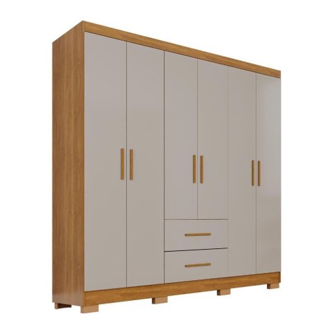 Guarda Roupa Casal Catar Premium 6 Portas 2 Gavetas MDP Cinamomo-Off 150cm