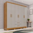 Ver imagem 2 de Guarda Roupa Casal Catar Premium 6 Portas 2 Gavetas MDP Cinamomo-Off 150cm