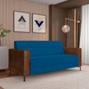 Ver imagem 2 de Sofá Living Decorativo Houston 2 Lugares 160cm Pés em Metal Veludo/ Pu Azul/ Marrom G33 - Gran Belo