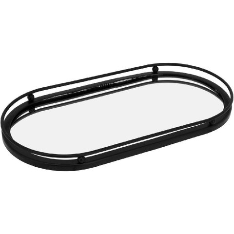 Bandeja Decorativa de Metal Preto 2x14x27cm Servir Mesa Organizar Café Aparador
