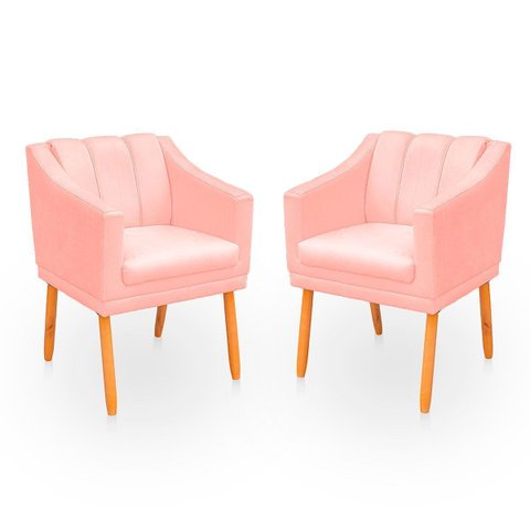 Kit com 2 Poltronas Cadeira para Sala Confortável e Moderna Mila Suede:rosa Bebe